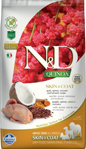 Farmina Natural & Delicious All Breed Quinoa Skin & Coat Quaglia Grain Free Cibo Secco Per Cani 2,5kg-1