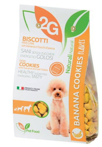 2G Pet Food Banana Cookies Flakes Biscotti Alla Banana Per Cani Sacco 350g-2