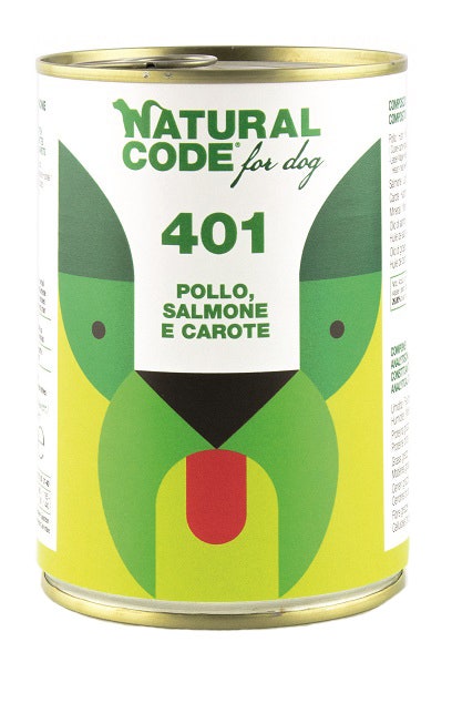 Natural Code 401 Cibo Umido Con Pollo/Salmone/Carote Per Cani Adulti Barattolo 400g-1