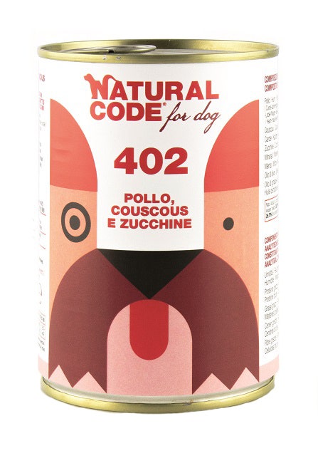 Natural Code 402 Cibo Umido Con Pollo/Couscous/Zucchini Per Cani Adulti Barattolo 400g-1