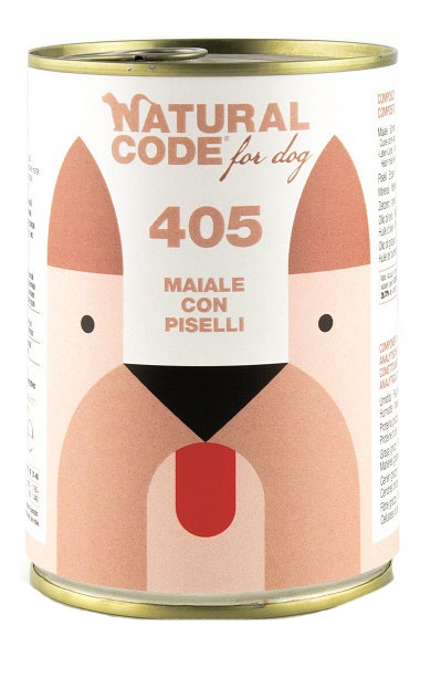 Natural Code 405 Cibo Umido Con Maiale/Piselli Per Cani Adulti Barattolo 400g-1