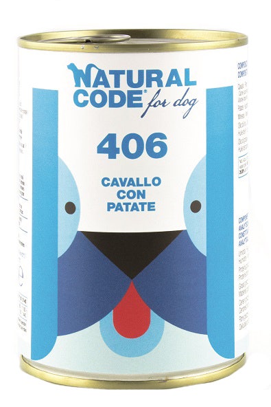 Natural Code 406 Cibo Umido Con Cavallo/Patate Per Cani Adulti Barattolo 400g-1