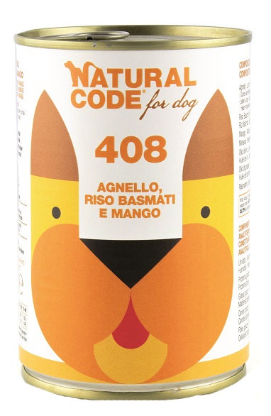 Natural Code 408 Cibo Umido Con Agnello/Riso Basmati/Mango Per Cani Adulti Barattolo 400g-1