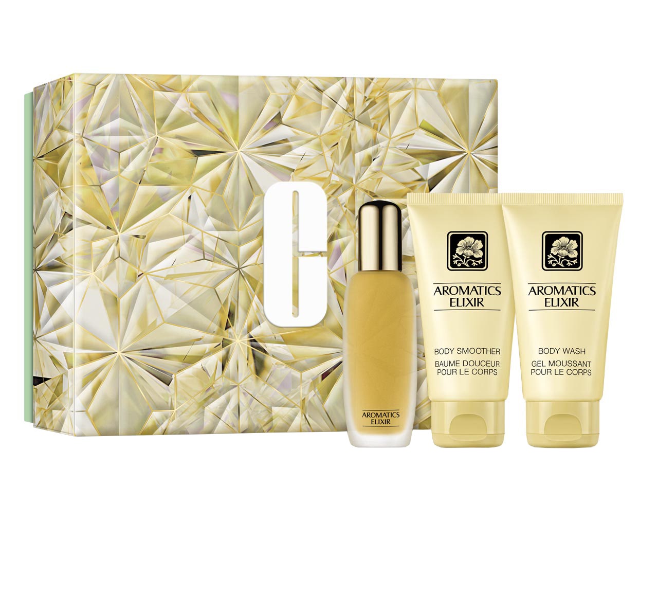 Clinique Cofanetto Aromatics Elixir Profumo 45 ml + Crema Corpo 75ml + Bagnodoccia 75ml-1