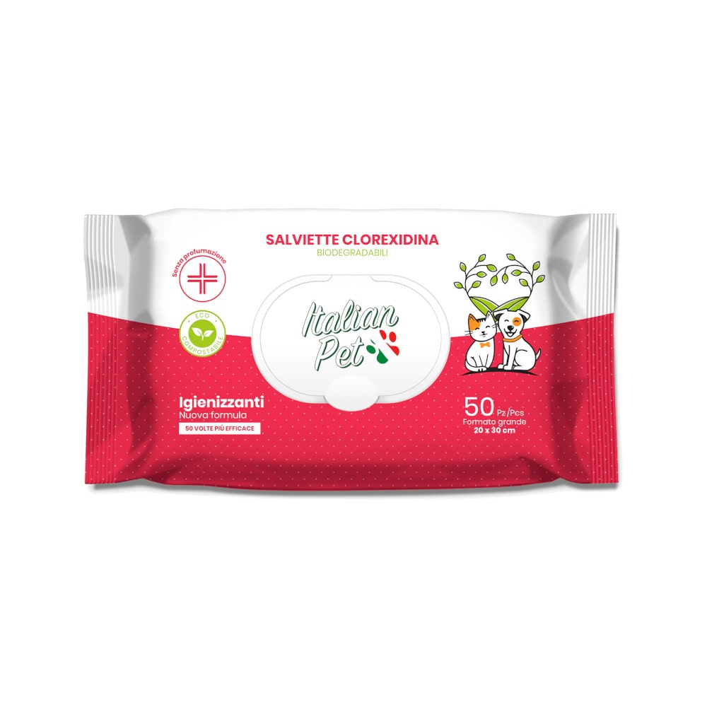 Italian Pet Salviettine Biodegradabili Clorexidina Per Cani/Gatti 20x30cm 50 Pezzi-1