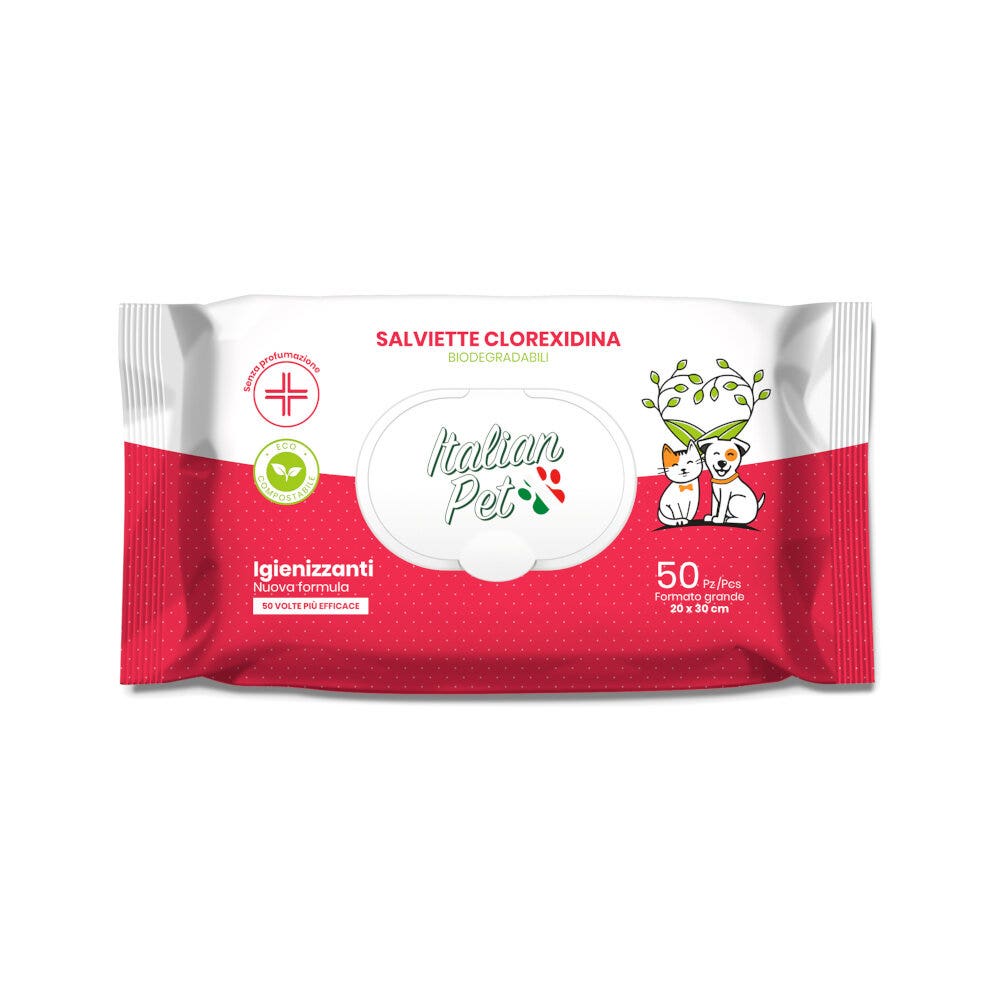 Italian Pet Salviettine Biodegradabili Clorexidina Per Cani/Gatti 20x30cm 50 Pezzi-1