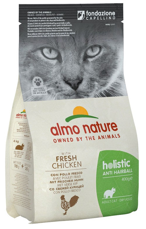 Almo Nature Holistic Anti Hairball Cibo Secco Con Pollo Fresco Per Gatti Adulti Sacco 400g-1
