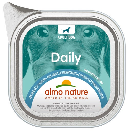 Almo Nature Daily Menu Cibo Umido Merluzzo E Fagiolini Cani Adulti Vaschetta 100g-1