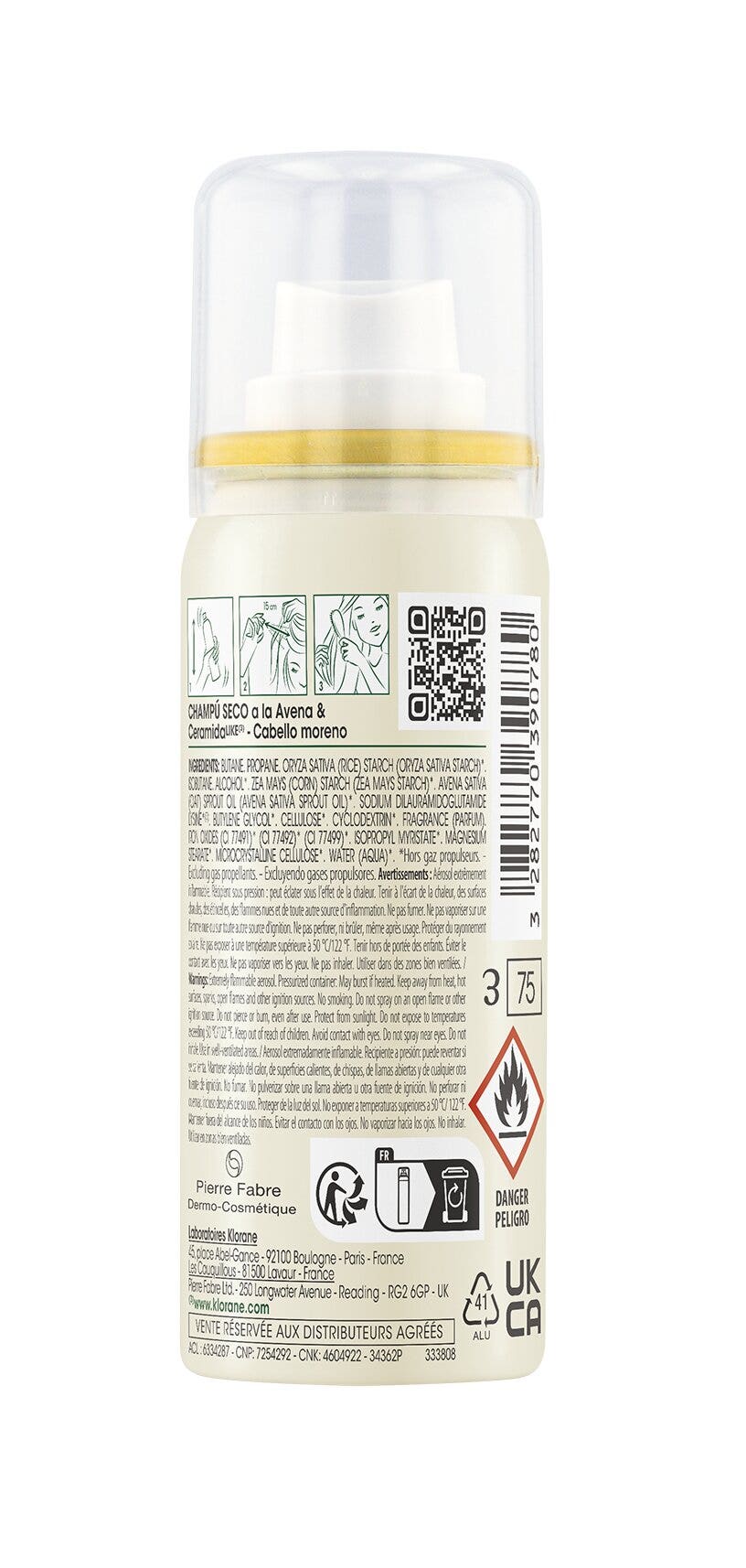 Klorane Shampoo Secco Avena Naturale Extra Delicato Capelli Scuri 50ml-2
