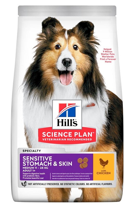 Hill's Science Plan Adult Medium Sensitive Stomach & Skin Con Pollo Cibo Secco Per Cani 2,5kg-1