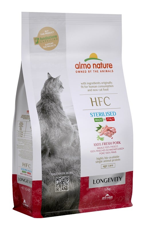 Almo Nature HFC Longevity Cibo Secco Maiale Per Gatti Adulti Sterilizzati Sacco 1,2kg-1