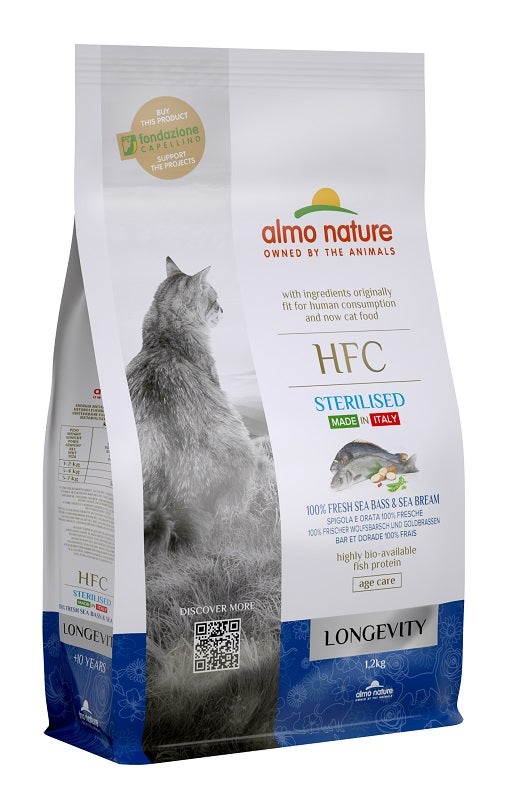 Almo Nature HFC Longevity Cibo Secco Spigola E Orata Per Gatti Adulti Sterilizzati Sacco 1,2kg-1