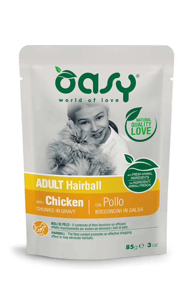 Oasy Wet Cat Hairball Bocconcini In Salsa Con Pollo Per Gatti Adulti 85g-1