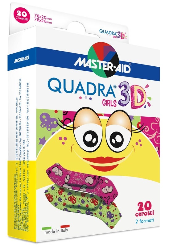Master-Aid Cerotto Quadra 3D Girls 20 Pezzi Assortiti  - 1