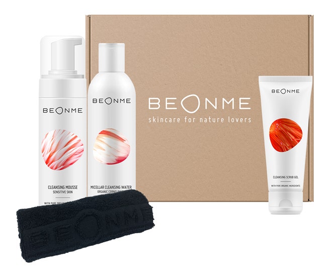 Beonme Set Pulizia Viso Mousse Detergente 150ml + Acqua Micellare 200ml + Gel Scrub 75ml + Lavetta In Spugna-1