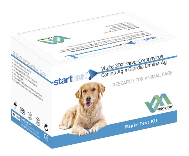 VetMotive Starttest Vlabs 3DX Parvo-Coronavirus Canino Ag e Giardia Canina Ag 5 Kit-1