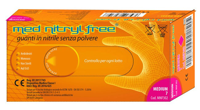Guanto in Nitrile Senza Polvere Lubrificante Med Nitryl Free m 100 Pezzi