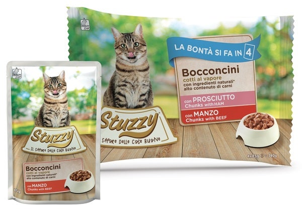 Stuzzy Bocconcini Con Prosciutto/Manzo Cibo Umido Gatti Adulti Multipack 4x85g-1