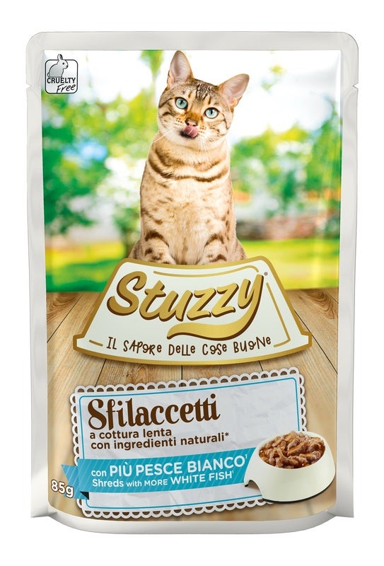 Stuzzy Sfilaccetti Con Più Pesce Bianco Cibo Umido Gatti Adulti Bustina 85g-1