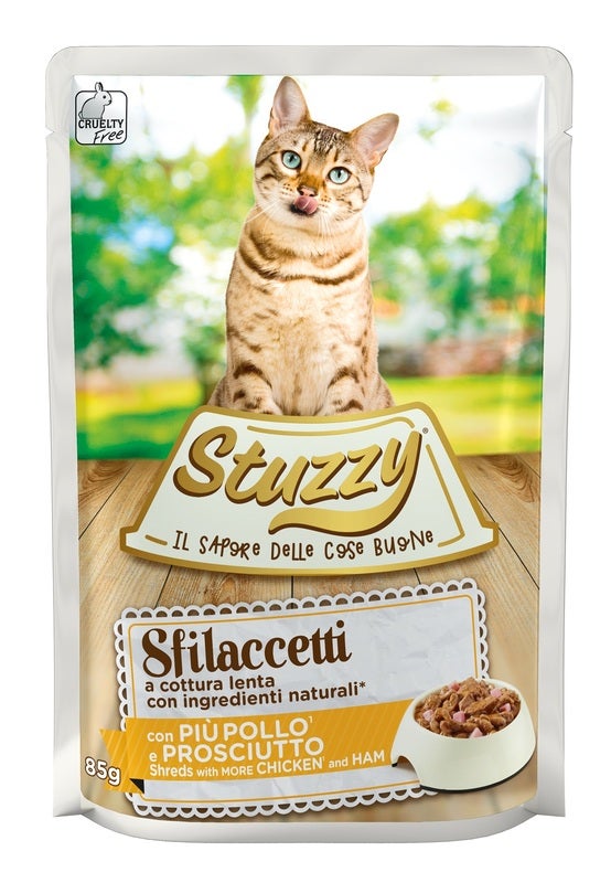 Stuzzy Sfilaccetti Con Più Pollo/Prosciutto Cibo Umido Gatti Adulti Bustina 85g-1