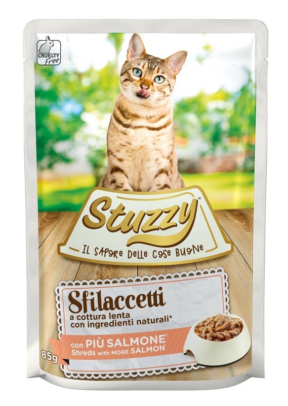 Stuzzy Sfilaccetti Con Più Salmone Cibo Umido Gatti Adulti Bustina 85g-1