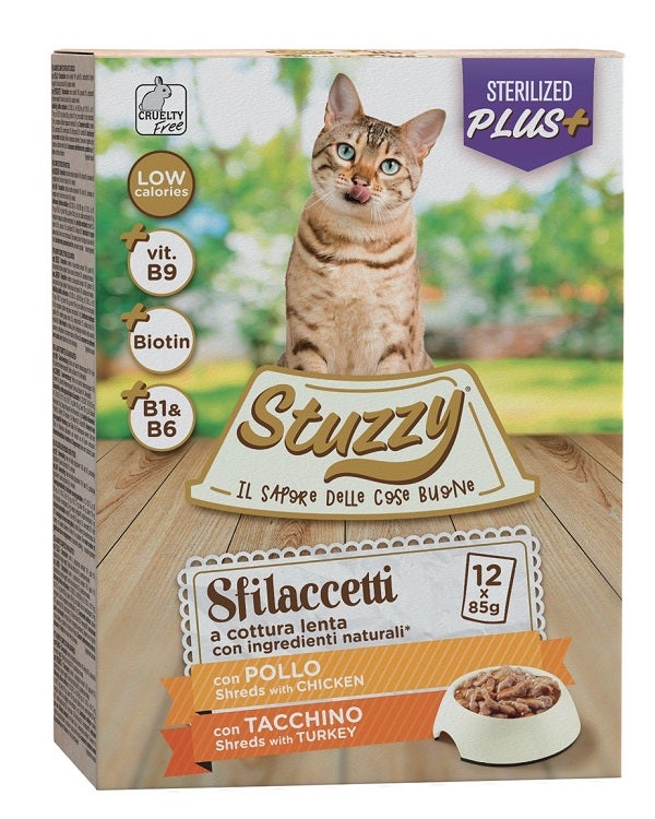 Stuzzy Sfilaccetti Con Pollo/Tacchino Cibo Umido Gatti Adulti Multipack 12x85g-1