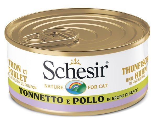 Schesir Tonnetto E Pollo In Brodo Di Pesce Cibo Umido Gatti Adulti Lattina 70g-1