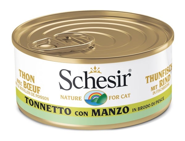 Schesir Tonnetto Con Manzo In Brodo Di Pesce Cibo Umido Gatti Adulti Lattina 70g-1