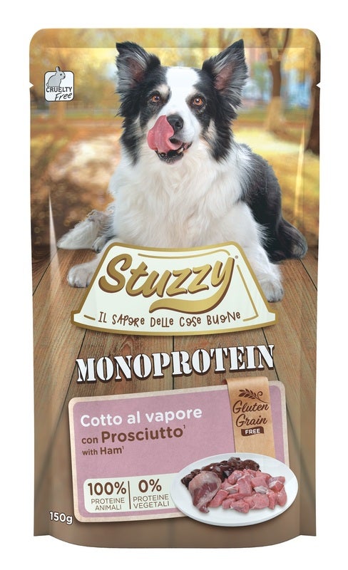 Stuzzy Monoprotein Bocconcini Con Prosciutto Cibo Umido Cani Adulti Bustina 150g-1