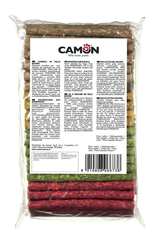 Camon Bastoncini Colorati In Pelle Bovina Per Cani 12x1cm Busta 900g-1