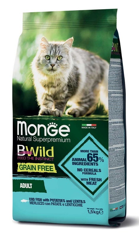 Monge B Wild Grain Free Con Merluzzo Patate Lenticchie Cibo Secco Gatti Adulti Sacco 1,5 Kg-1