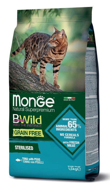 Monge B Wild Grain Free Sterilised Con Tonno e Piselli Cibo Secco Gatti Sterilizzati Sacco 1,5Kg-1