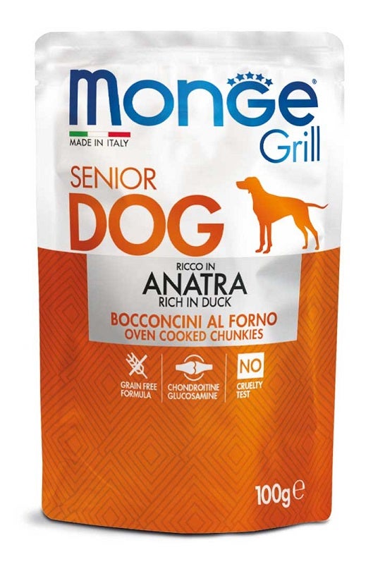 Monge Grill Senior Bocconcini con Anatra Cibo Umido Per Cani 100g-1