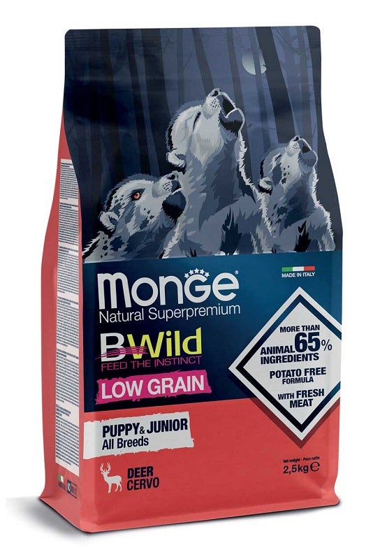 Monge B Wild Low Grain All Breeds Con Cervo Cibo Secco Cani Cuccioli Sacco 2,5kg-1