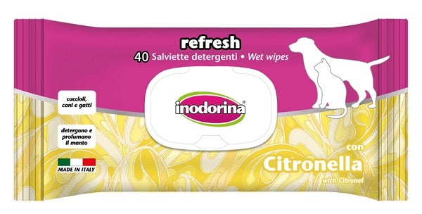 Inodorina Refresh Salviette Detergenti Alla Citronella Per Occhi/Orecchie Cani/Gatti 40 Salviette-1