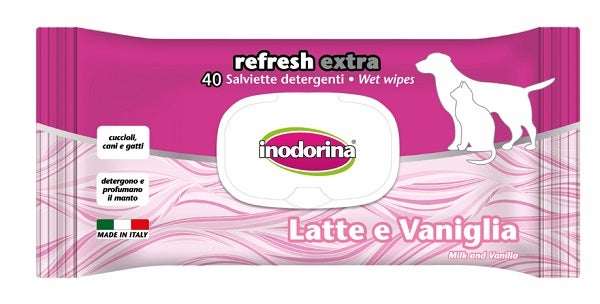 Inodorina Refresh Extra Salviette Detergenti Al Latte E Vaniglia Per Cani/Gatti 40 Salviette-1