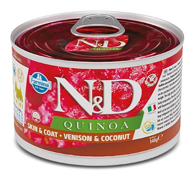 Farmina Natural & Delicious Quinoa Skin & Coat Mini Con Cervo E Cocco Per Cani Adulti 140g-1