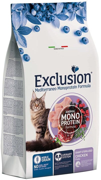 Exclusion Mediterraneo Monoprotein Noble Grain Giant Sterilized Per Gatti Sterilizzati Cibo Secco Pollo Per Gatti Sterilizzati 1,5kg-2
