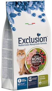 Exclusion Mediterraneo Monoprotein Noble Grain Sterilized Cibo Secco Pollo Per Gatti Adulti 300g-2
