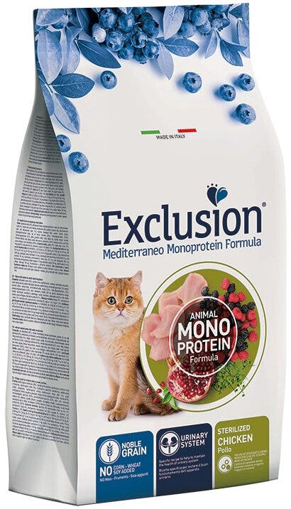 Exclusion Mediterraneo Monoprotein Noble Grain Sterilized Cibo Secco Pollo Per Gatti Adulti 300g-2