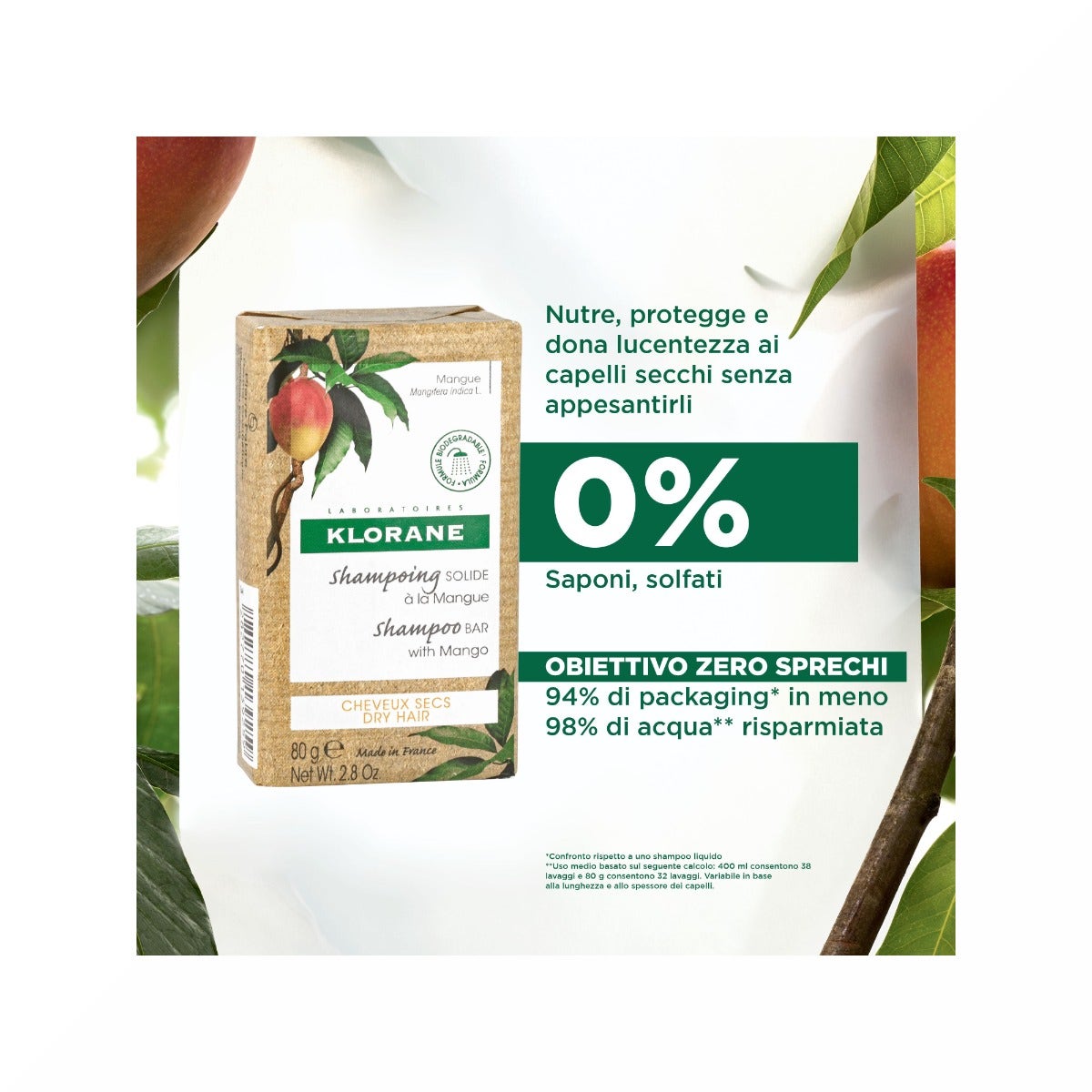 Klorane Shampoo Solido Mango Capelli Secchi 80g-11