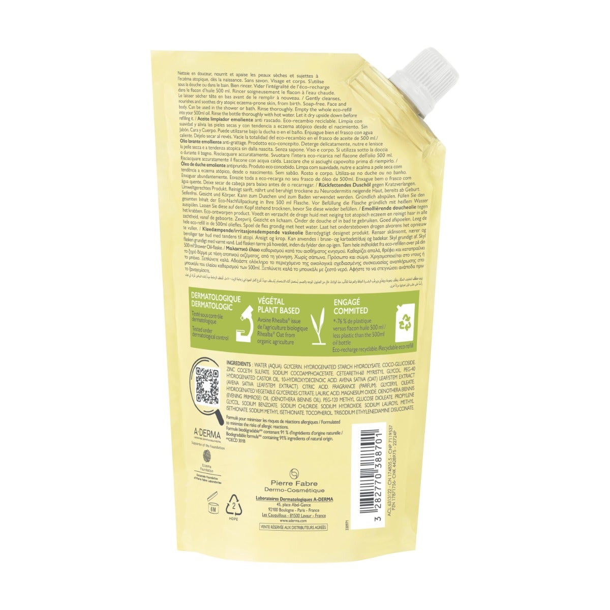 A-Derma Exomega Control Olio Lavante Emolliente Ricarica 500ml-3
