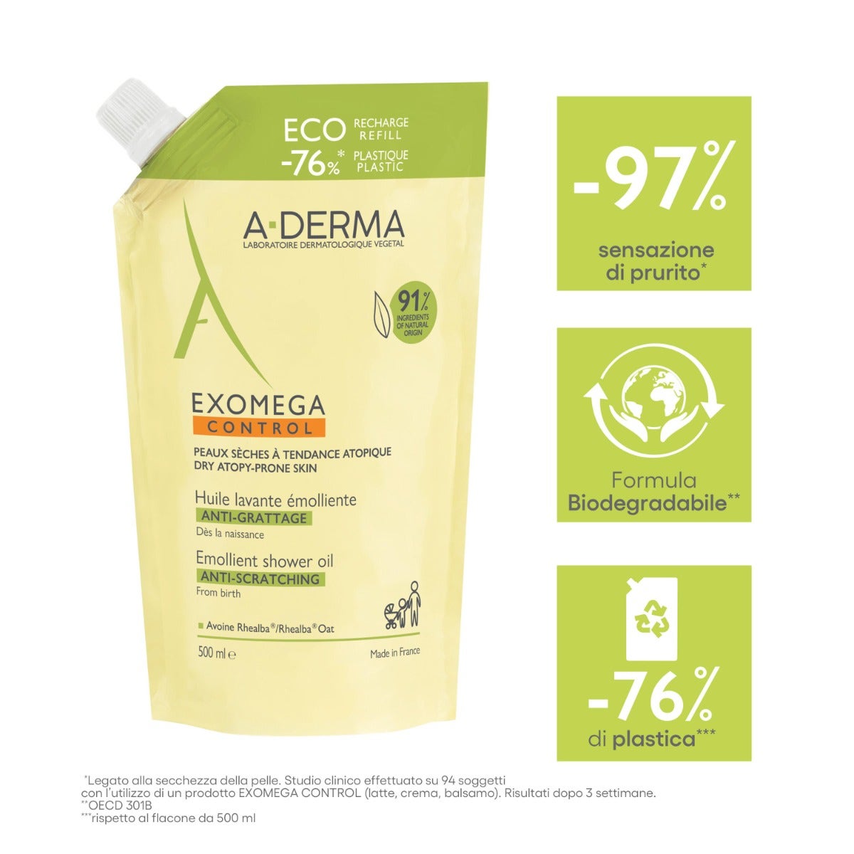 A-Derma Exomega Control Olio Lavante Emolliente Ricarica 500ml-4