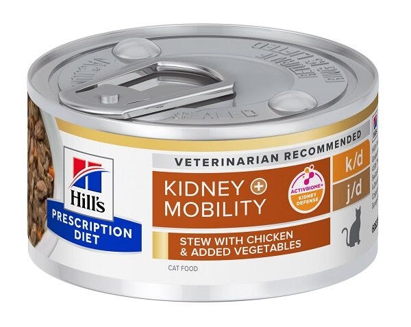Hill's Prescription Diet Feline K/D Kidney Care + Mobility Cibo Umido Stufato Pollo E Verdure Per Gatti Adulti 82g-1
