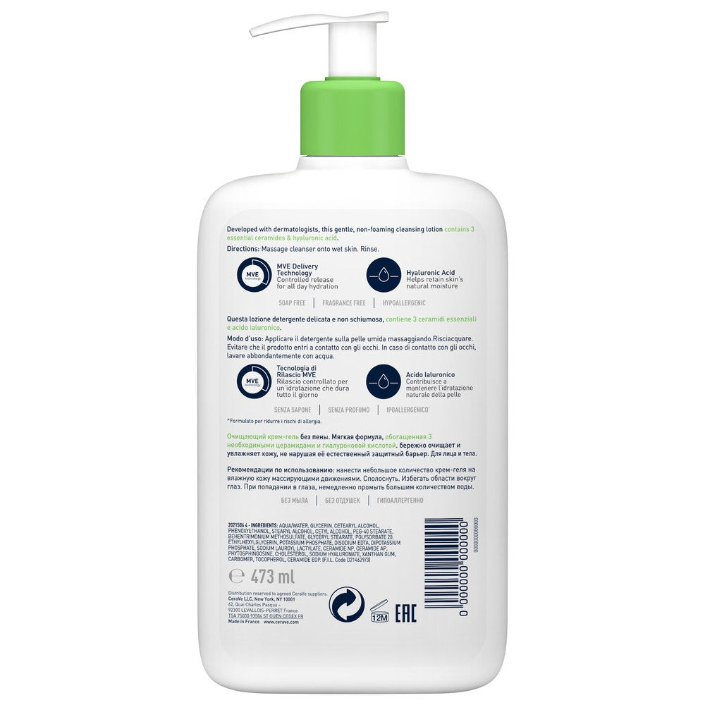 CeraVe Detergente Idratante Viso Pelle Da Normale A Secca Con Acido Ialuronico E Ceramidi 473 ml-13