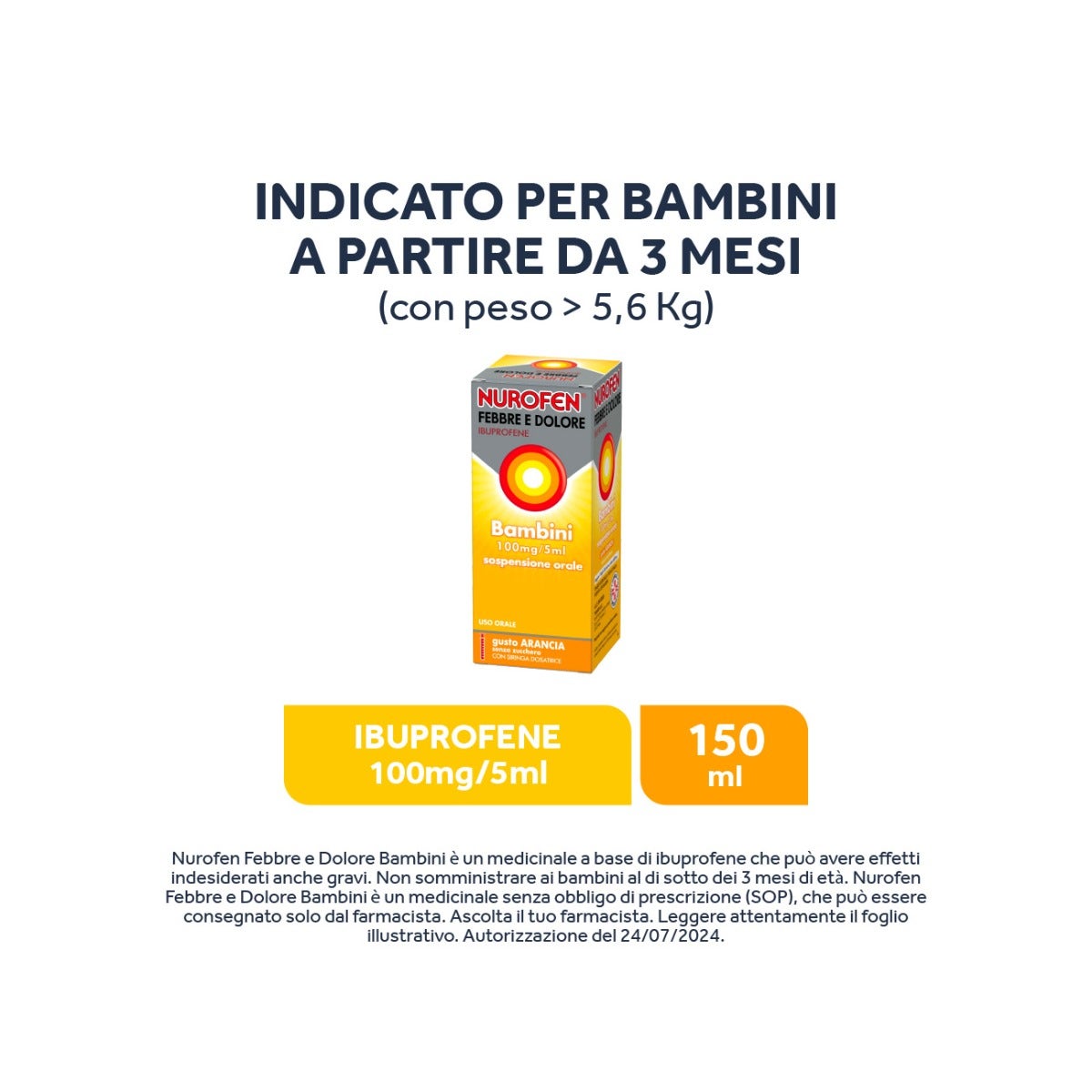 Nurofen Febbre Dolore Bambini 100mg/5ml Arancia 150ml-4