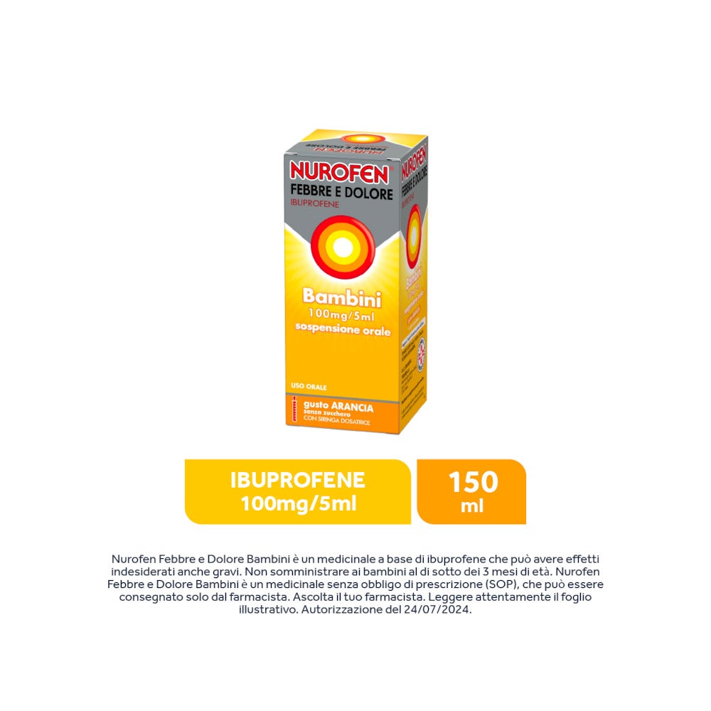 Nurofen Febbre Dolore Bambini 100mg/5ml Arancia 150ml-5