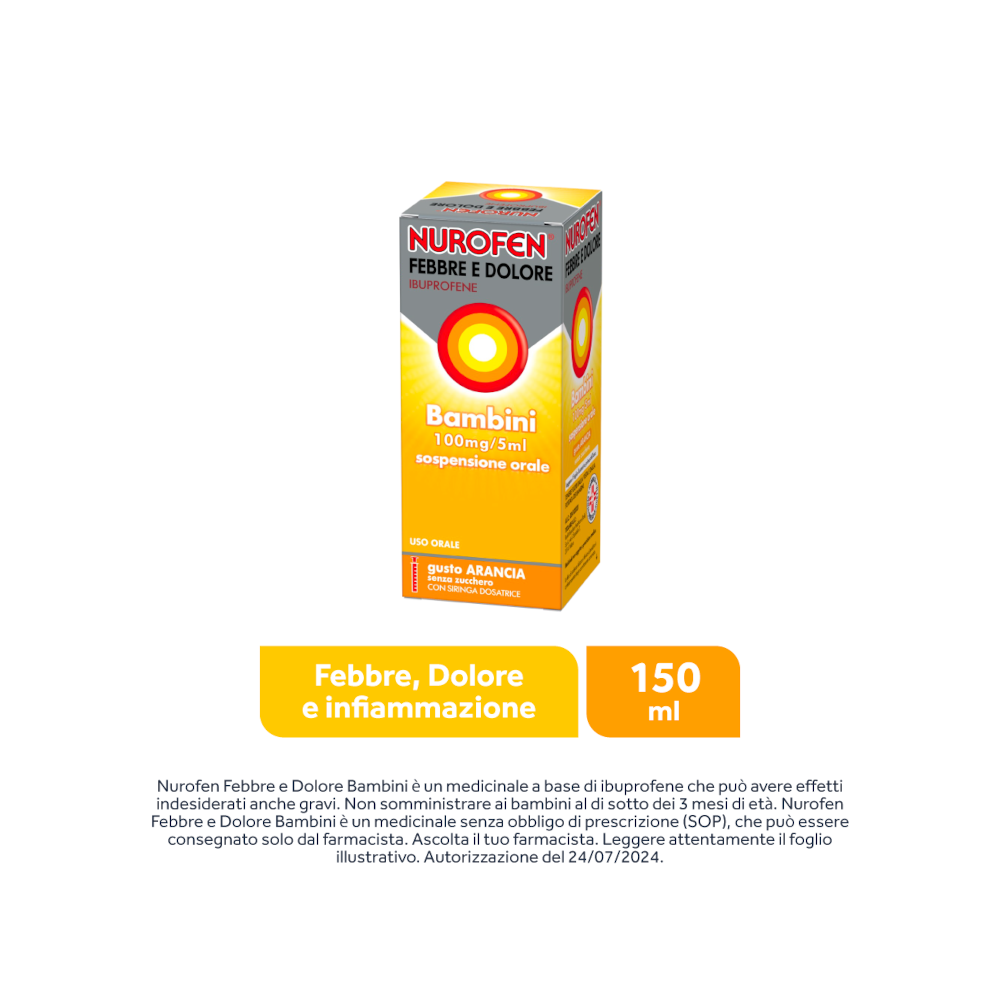 Nurofen Febbre Dolore Bambini 100mg/5ml Arancia 150ml-11