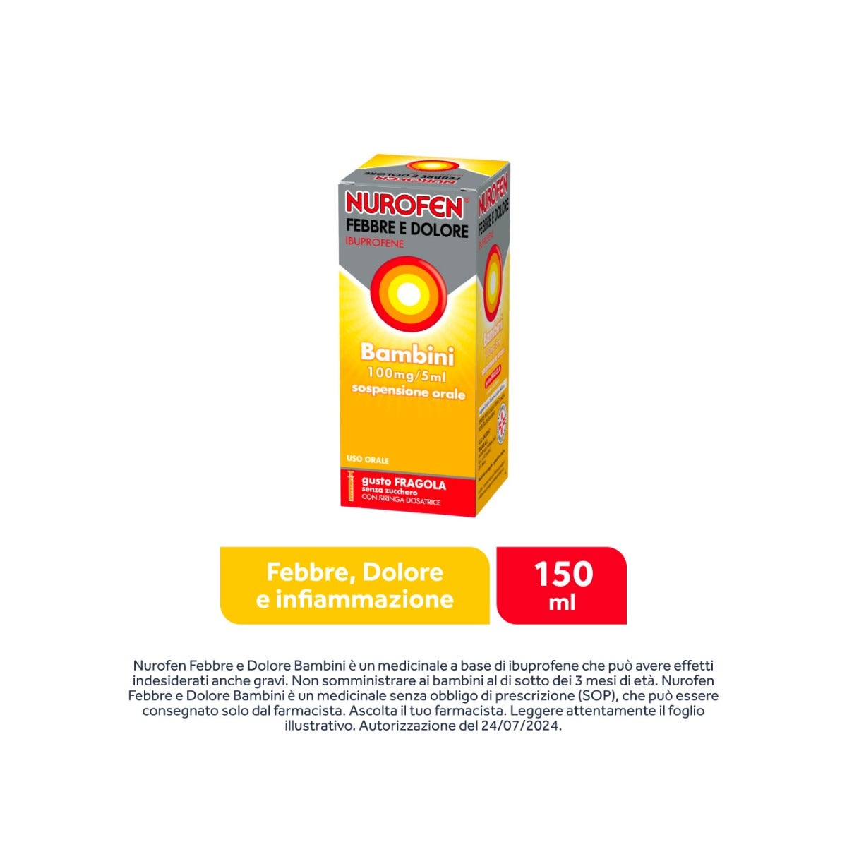 Nurofen Febbre Dolore Bambini 100mg/5ml Fragola 150ml-26