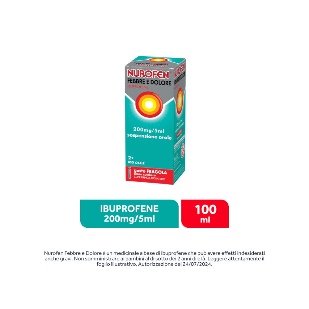Nurofen Febbre Dolore Bambini 200mg/5ml Sospensione Orale Fragola 100ml-12